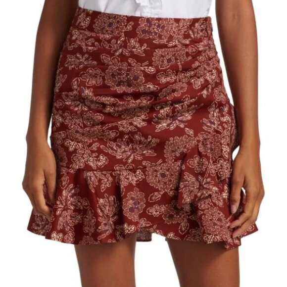 Veronica Beard 'Lyndsay' Floral-Print Stretch-Cotton Mini-Skirt, Rust Multi - Picture 1 of 5